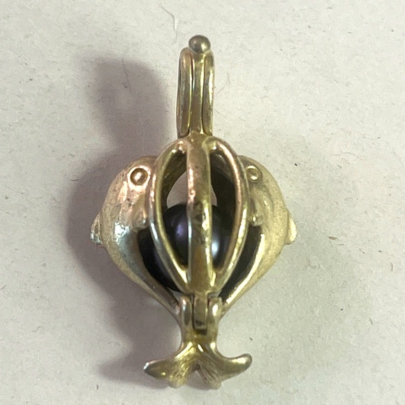 925 sterling silver dolphin cultured pearl Cage Ball Clip y2k hip charm pendant - Picture 1 of 6